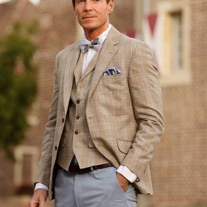 Zijden Jasje London In Zijden Vestje Wales Met Revers In Beige-Blue Glencheck
