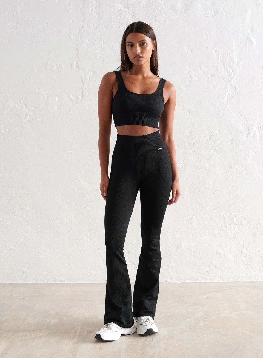 Black Ribbed Seamless Flare Petite Tights - Afbeelding 3